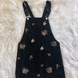 Topshop Black Embroidered Pinafore Dress